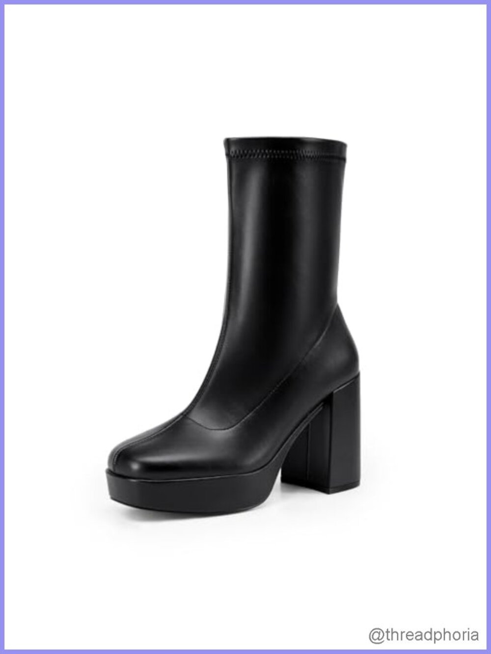 Womens Mid Calf Platform Gogo Boots Square Toe Chunky Heel Faux Leather